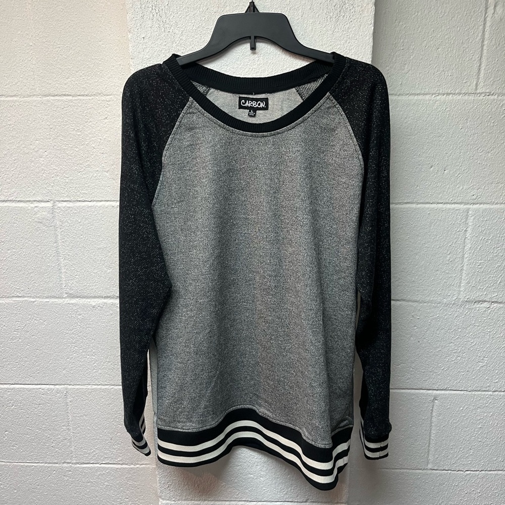 Carbon Men's Black and Gray Crewneck Sweater. Large